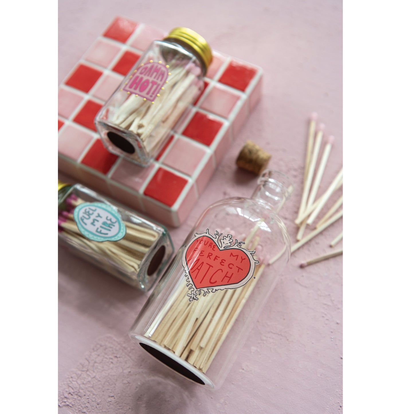 Hazel Mazel Glass Matchstick Holder + Matches