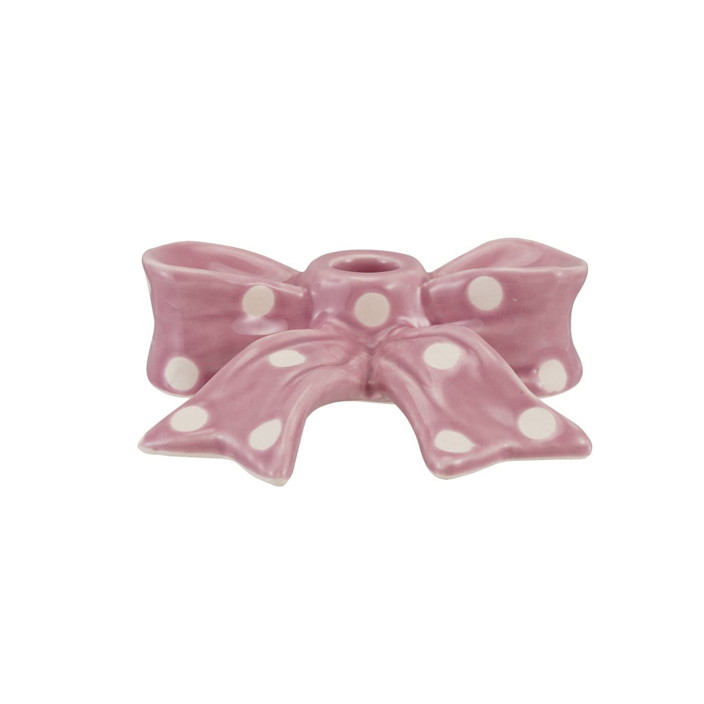 Hazel Mazel Ceramic Bow Shaped Taper Holder w/Wax Relief - Polka Dots