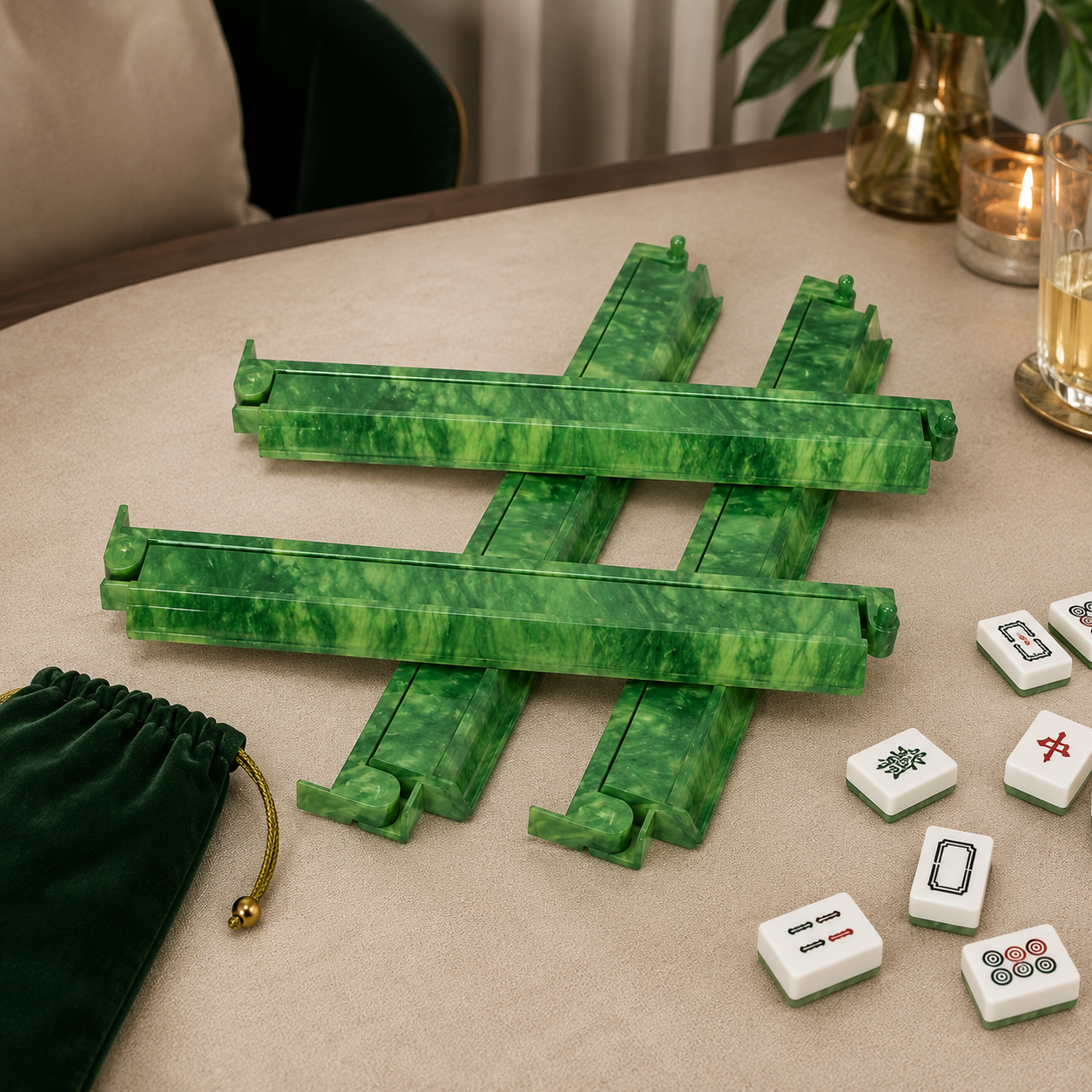Green Marble Mahjong Rack & Pusher Set