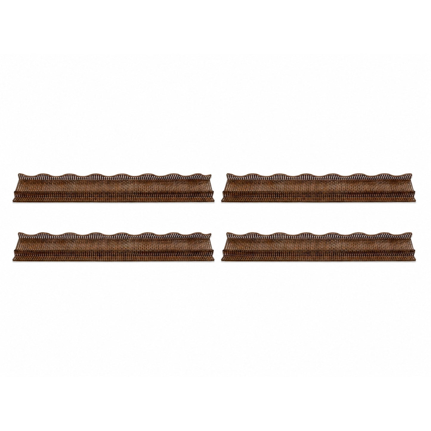 Tala Shoreline mahjong rack and wavy pusher set of 4 in chocolate woven rattan — 20-inch acrylic racks