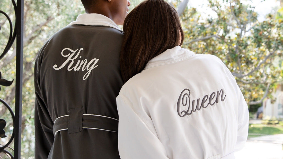 Custom matching couples robes with personalized embroidery, his and hers gift