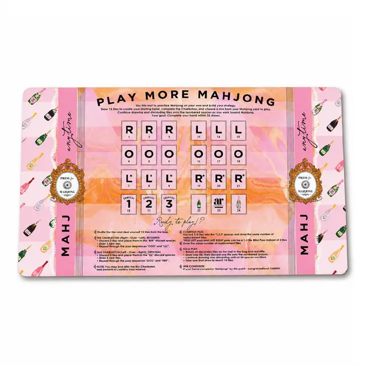 Solo play mahjong mat with printed practice layout for practicing American mahjong by yourself