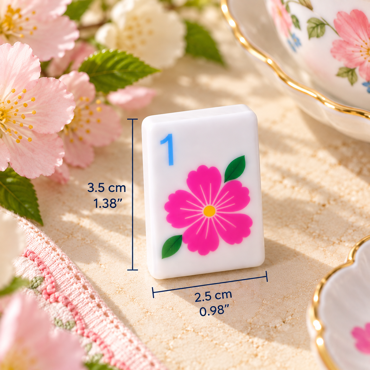 Fairy Garden mahjong tile size — 0.98 × 1.38 inch flower tile