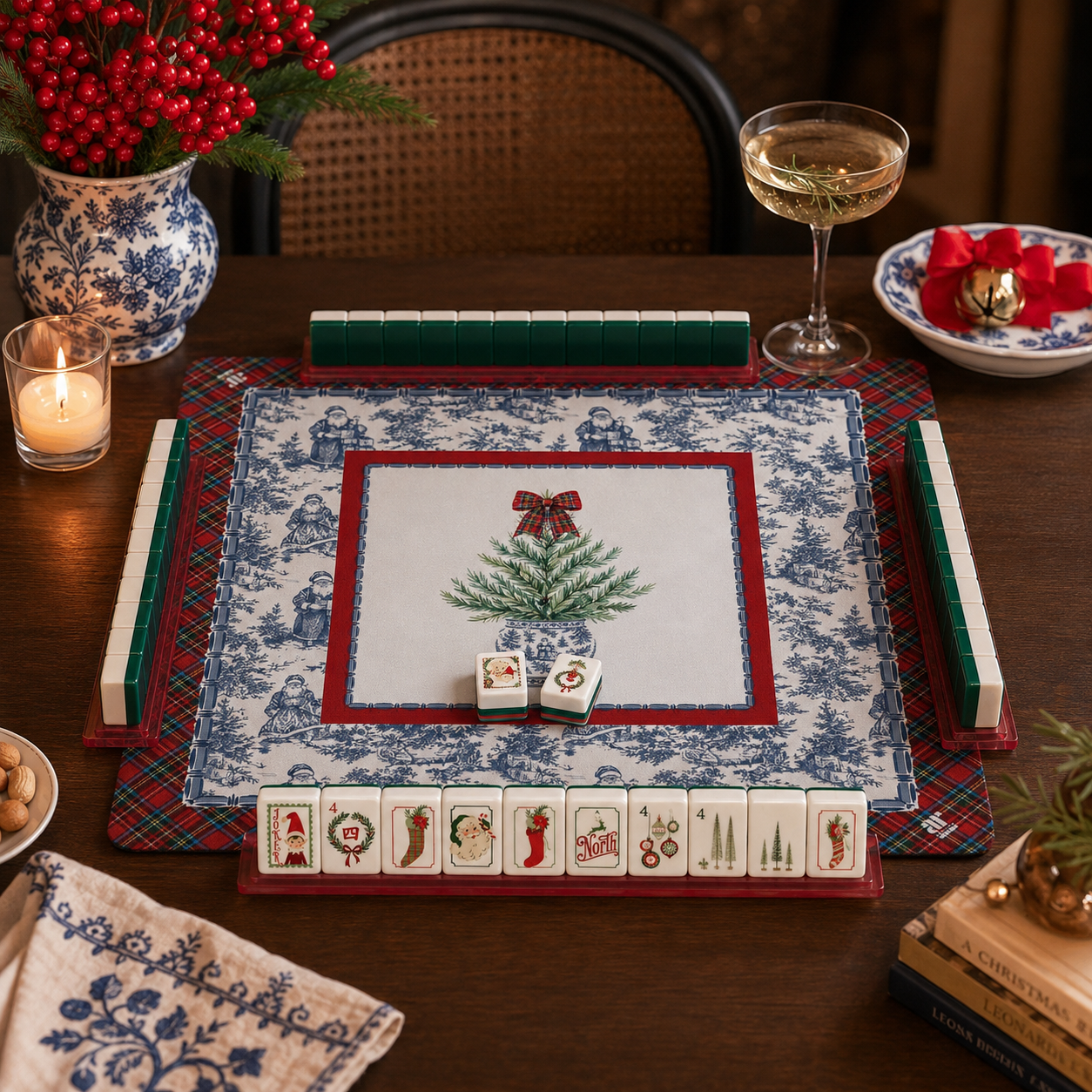 Tartan Toile Noël Mahjong Mat