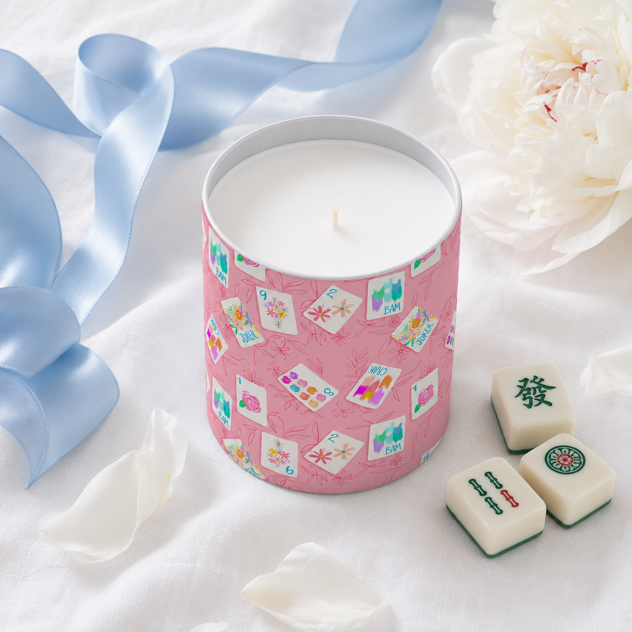 Mahjong Candle - Pink Mahjong Candle with Tile Design