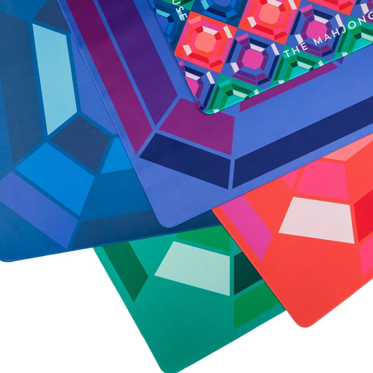 Gem double sided travel mahjong mat in sapphire blue — 21 x 21 reversible mat with faceted jewels