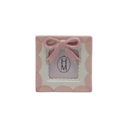 Hazel Mazel Stoneware Frame - 3D Pink + White Bow