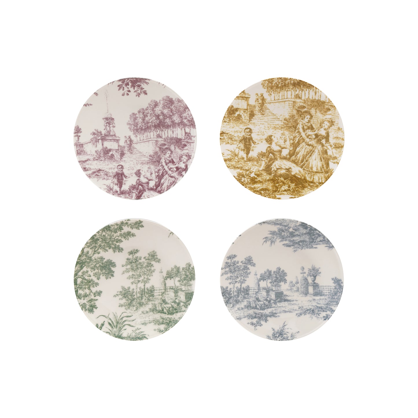 Hazel Mazel Stoneware Toile Plate, Multi Color Set of 4