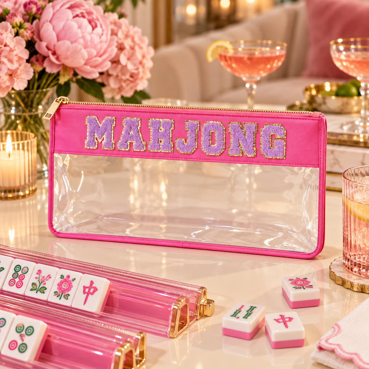 Mahjong Tile Storage Bag Hot Pink