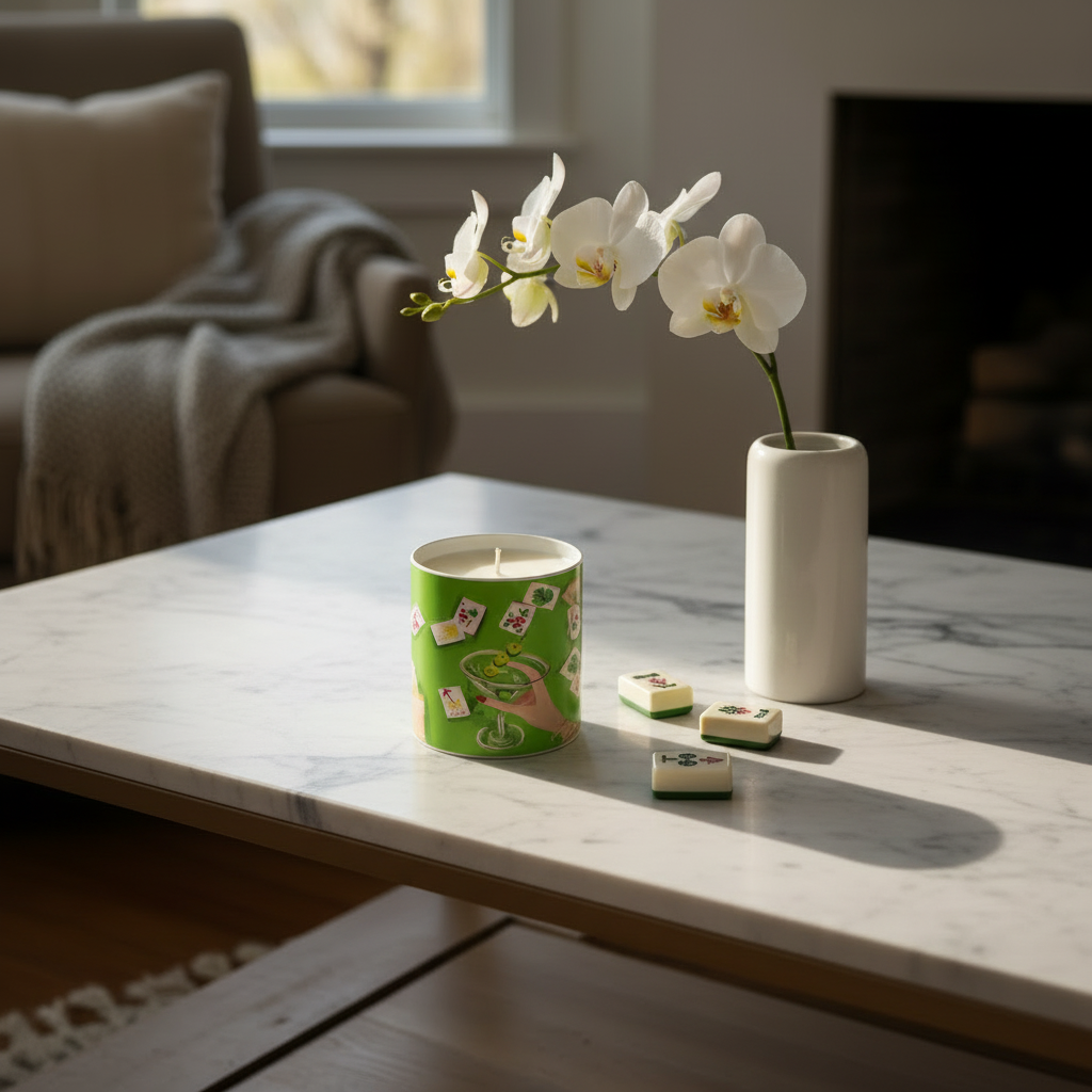 Mahjong Candle - Green Mahjong Candle with Tile Design