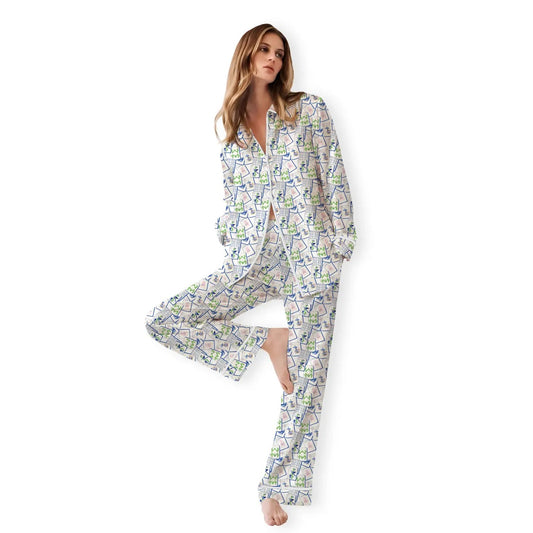Blue Tiles Mahjong Pajama Set | Tencel Pajamas