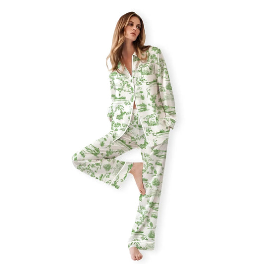 Golf Toile Pajama Set | Mahjong Cotton Sateen Pajamas