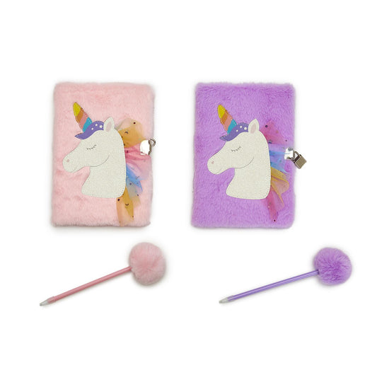 Glitter Unicorn Journal with Lock and Pop Pom Pen