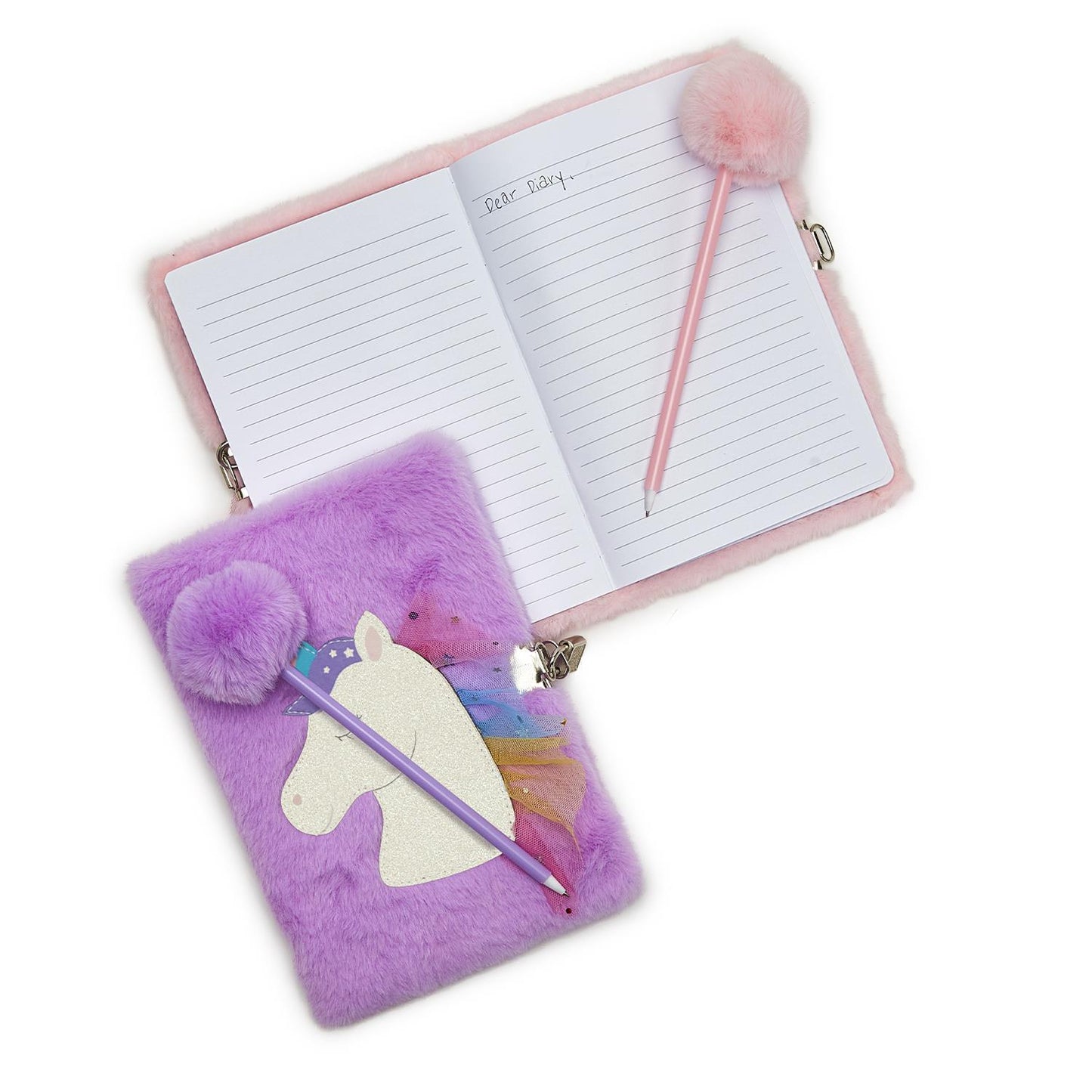 Glitter Unicorn Journal with Lock and Pop Pom Pen