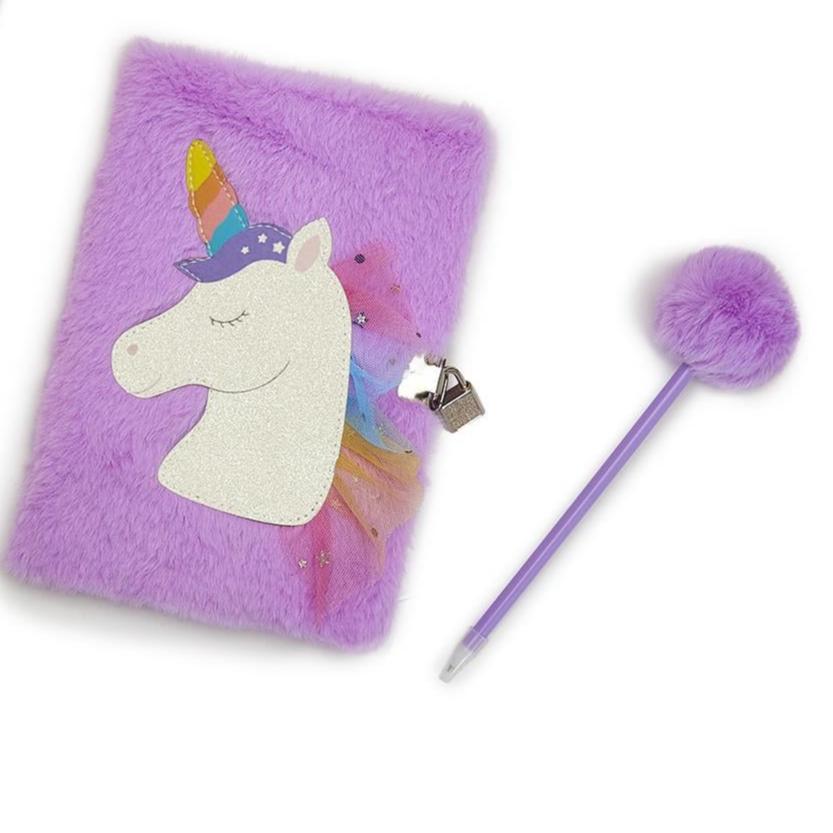 Glitter Unicorn Journal with Lock and Pop Pom Pen