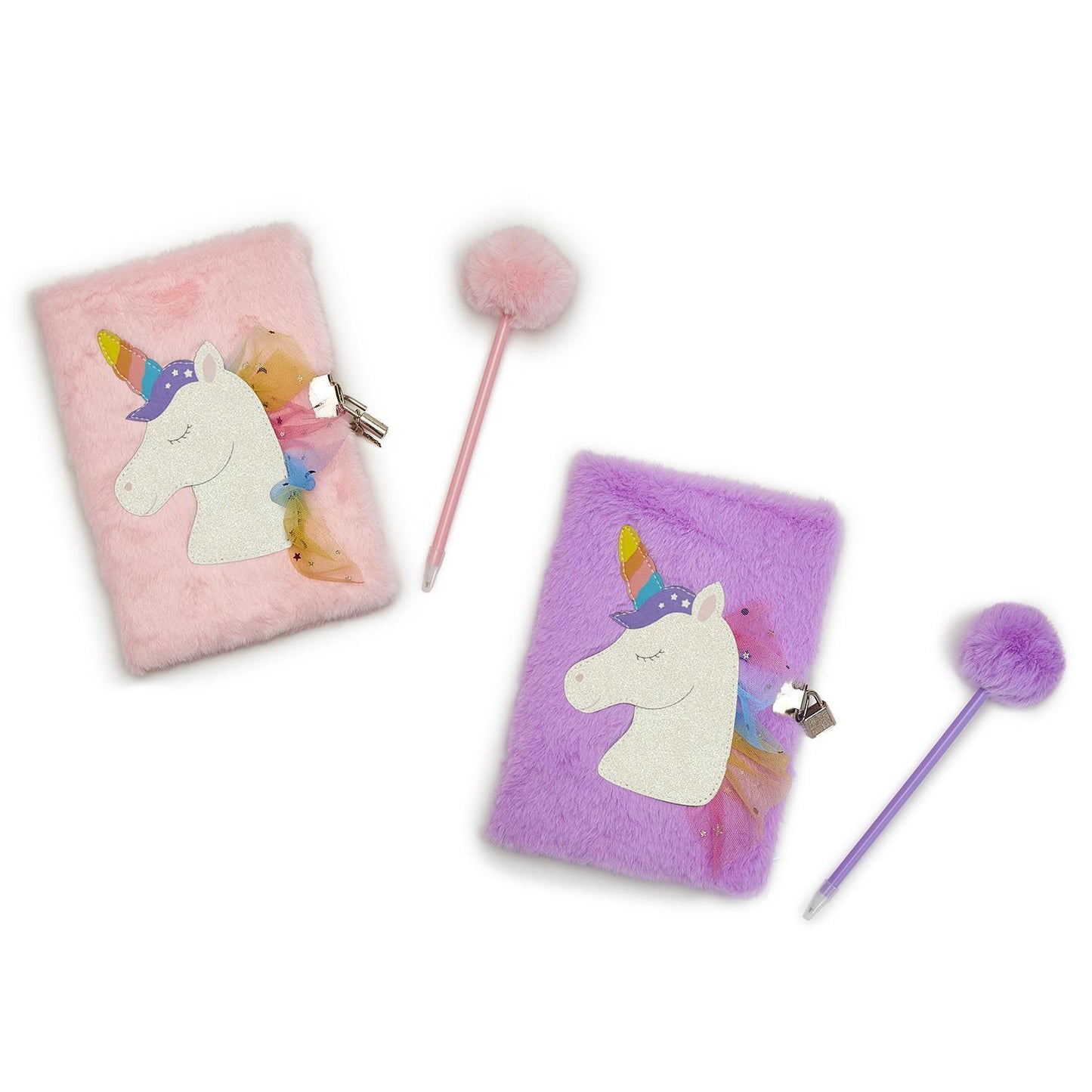 Glitter Unicorn Journal with Lock and Pop Pom Pen