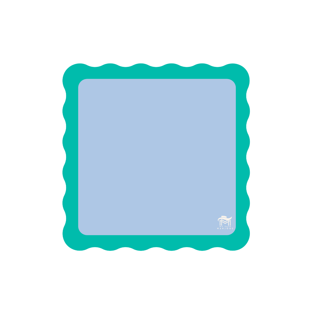 Color Wave scalloped mahjong mat — blue center with green scalloped edge