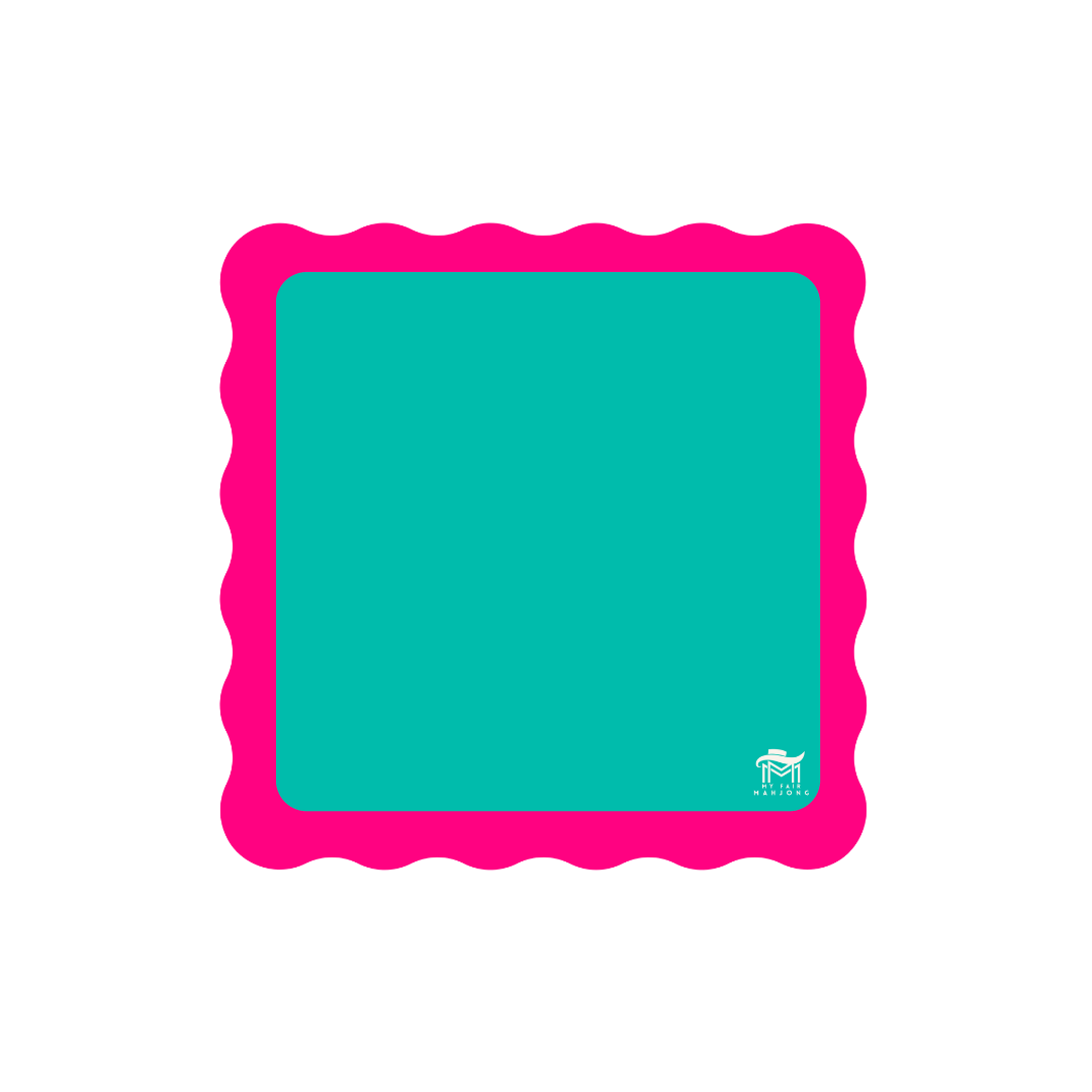 Color Wave scalloped mahjong mat — green center with pink scalloped edge