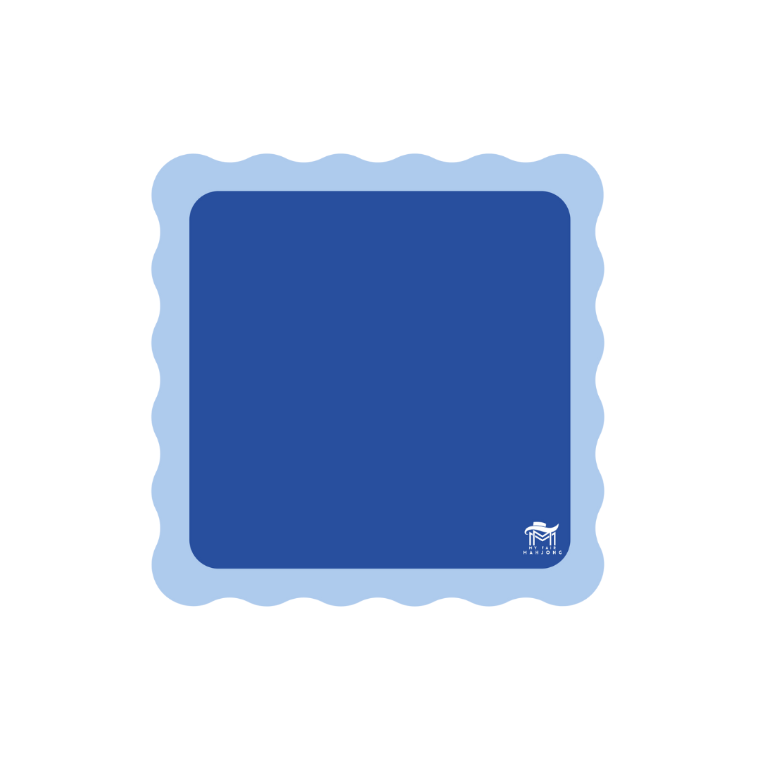 Color Wave scalloped mahjong mat — cobalt blue center with light blue scalloped edge