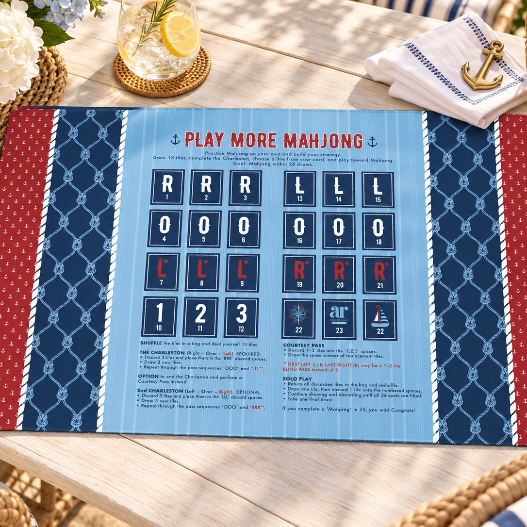 Harbor House solo play mahjong mat — printed Charleston practice layout with compass rose