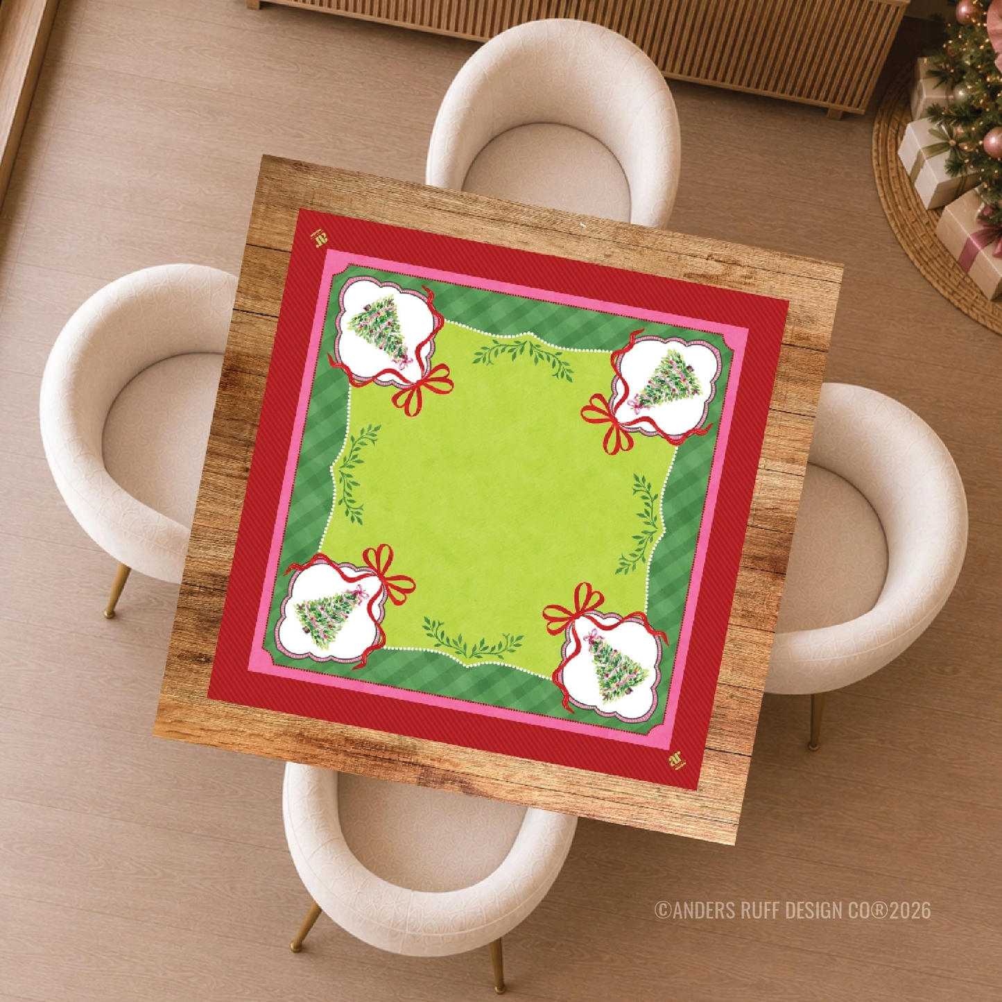 Watercolor Christmas Tree Mahjong Mat