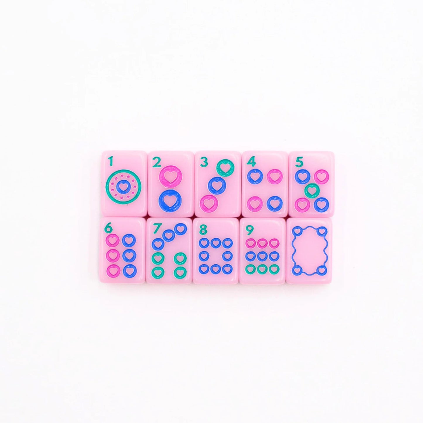 Pink Go Anywhere mini mahjong dot tiles 1 through 9 with soap tile