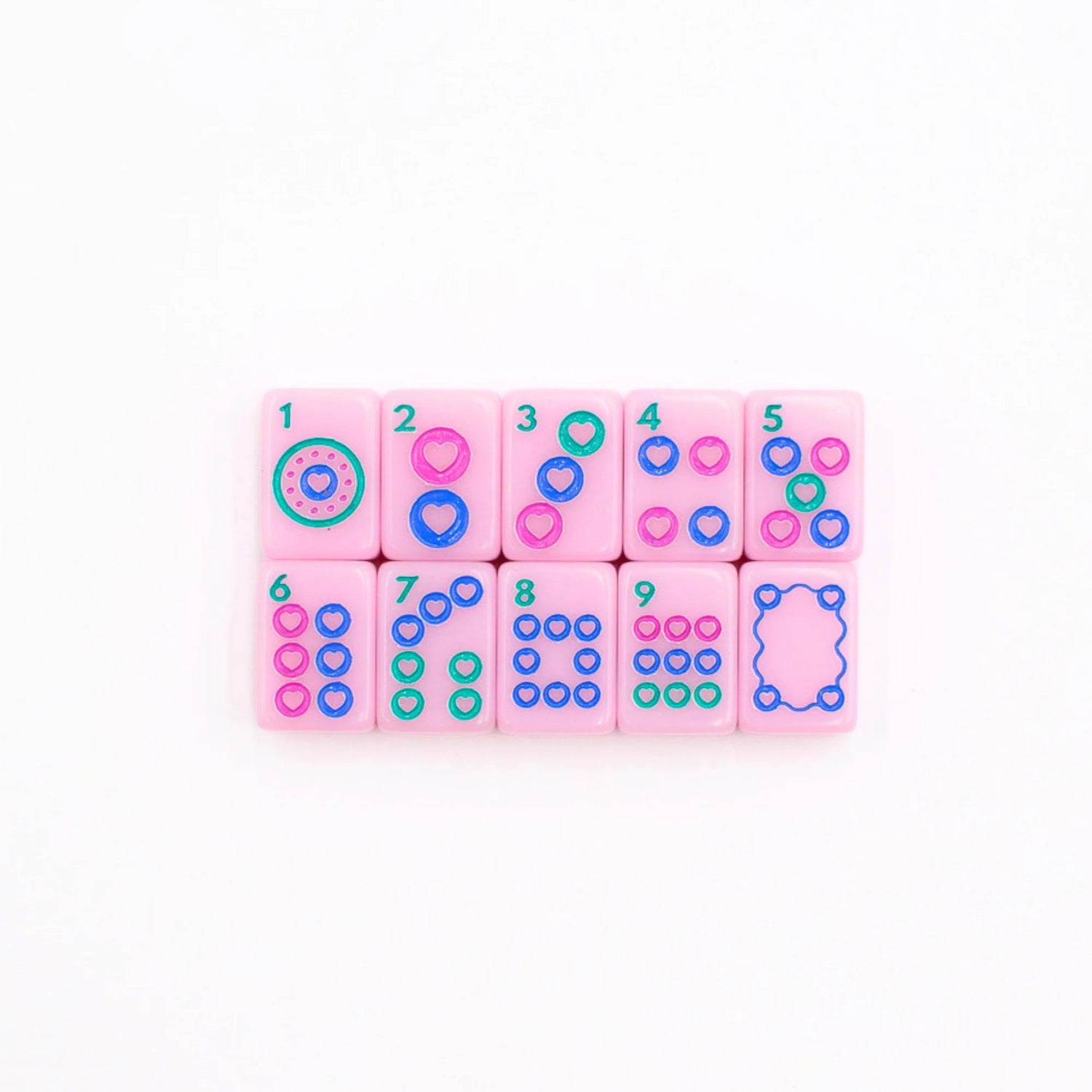 Pink Go Anywhere mini mahjong dot tiles 1 through 9 with soap tile