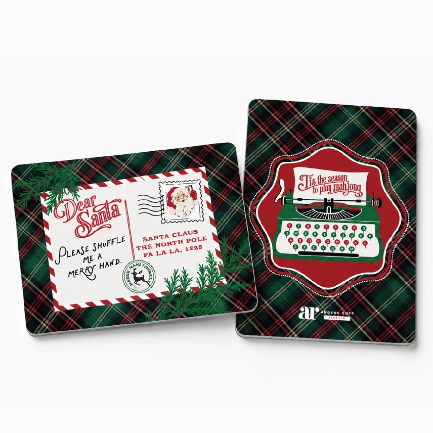 Dear Santa Christmas Mahjong shufflers set of 2 with tartan plaid holiday designs