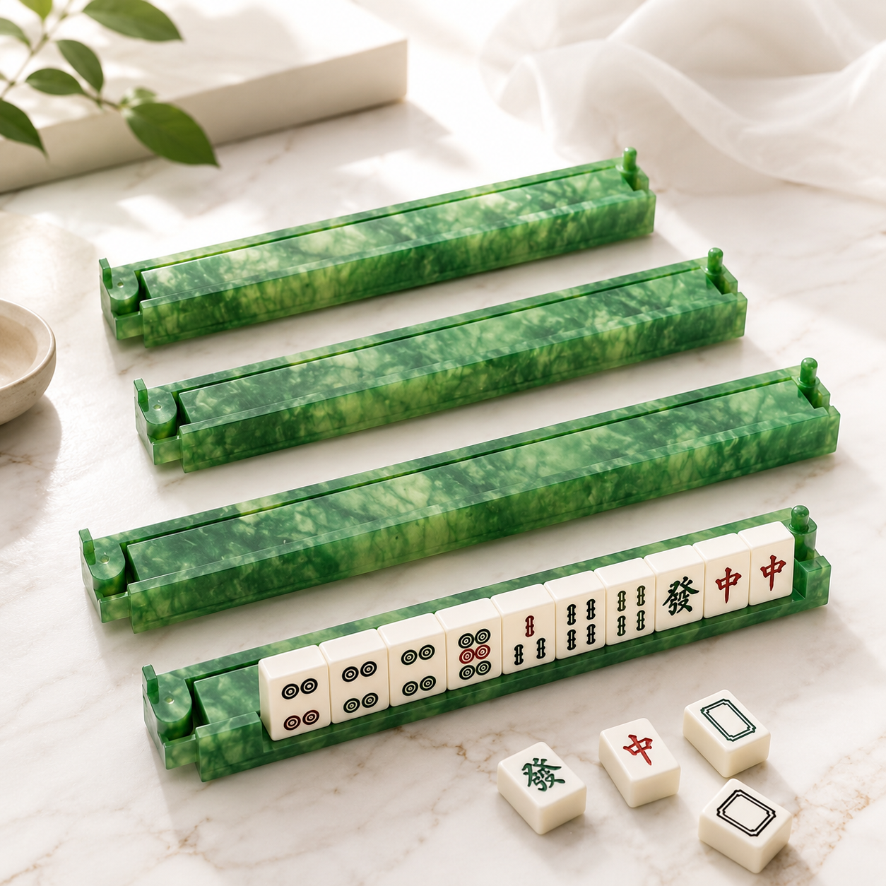 Green Marble Rack & Pusher Mahjong Rack Set of 4
