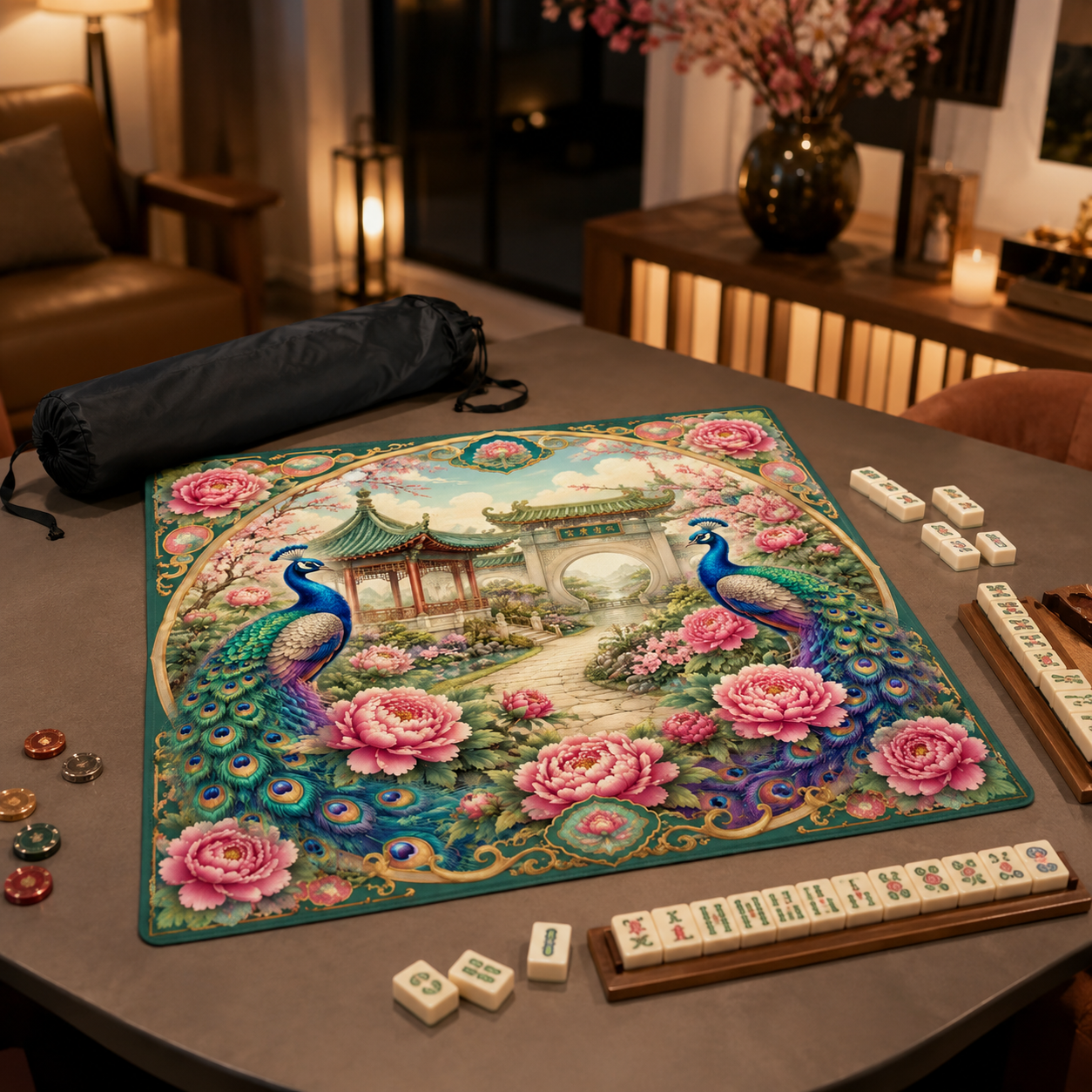 Peacock Garden Mahjong Mat