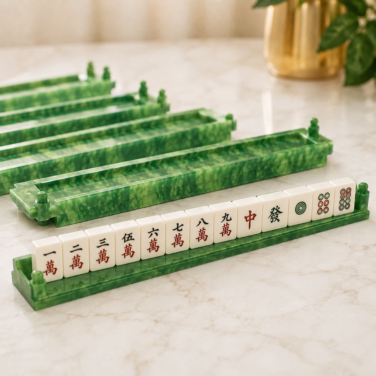 Green Marble Mahjong Rack & Pusher Set
