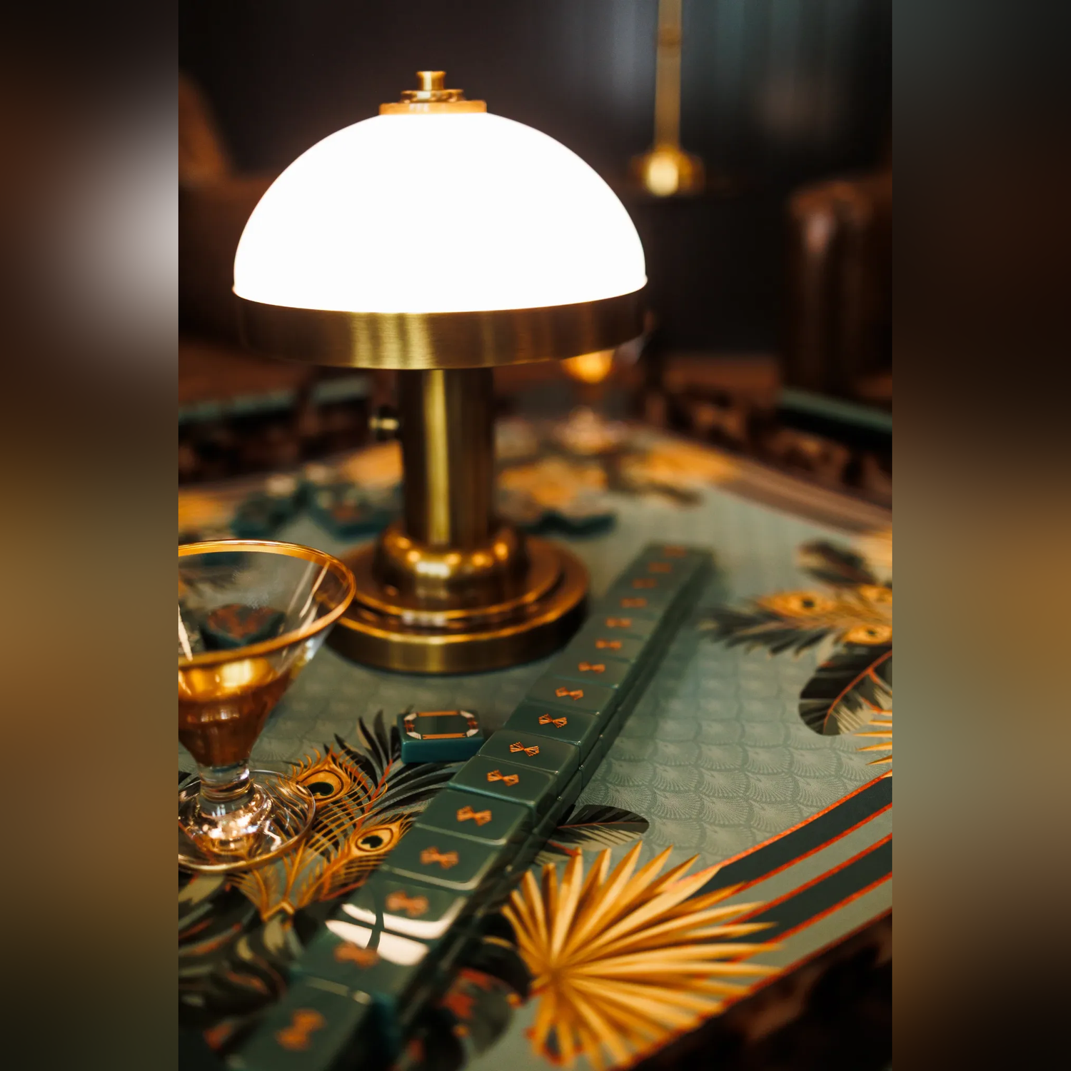 Green Light Gatsby tile set — ivory, mint and metallic copper tile details